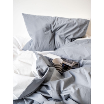 Bettbezug aus Perkal – 220x240cm – Weiss & Grau – Mit Reißverschluss