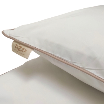 Bettwäsche – Kissenbezug aus Bio-Baumwolle (Perkal) – Weiß mit Rand in Beige – Verschiedene Größen ab